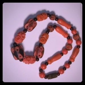 Vintage Carved Galalith Beaded Necklace